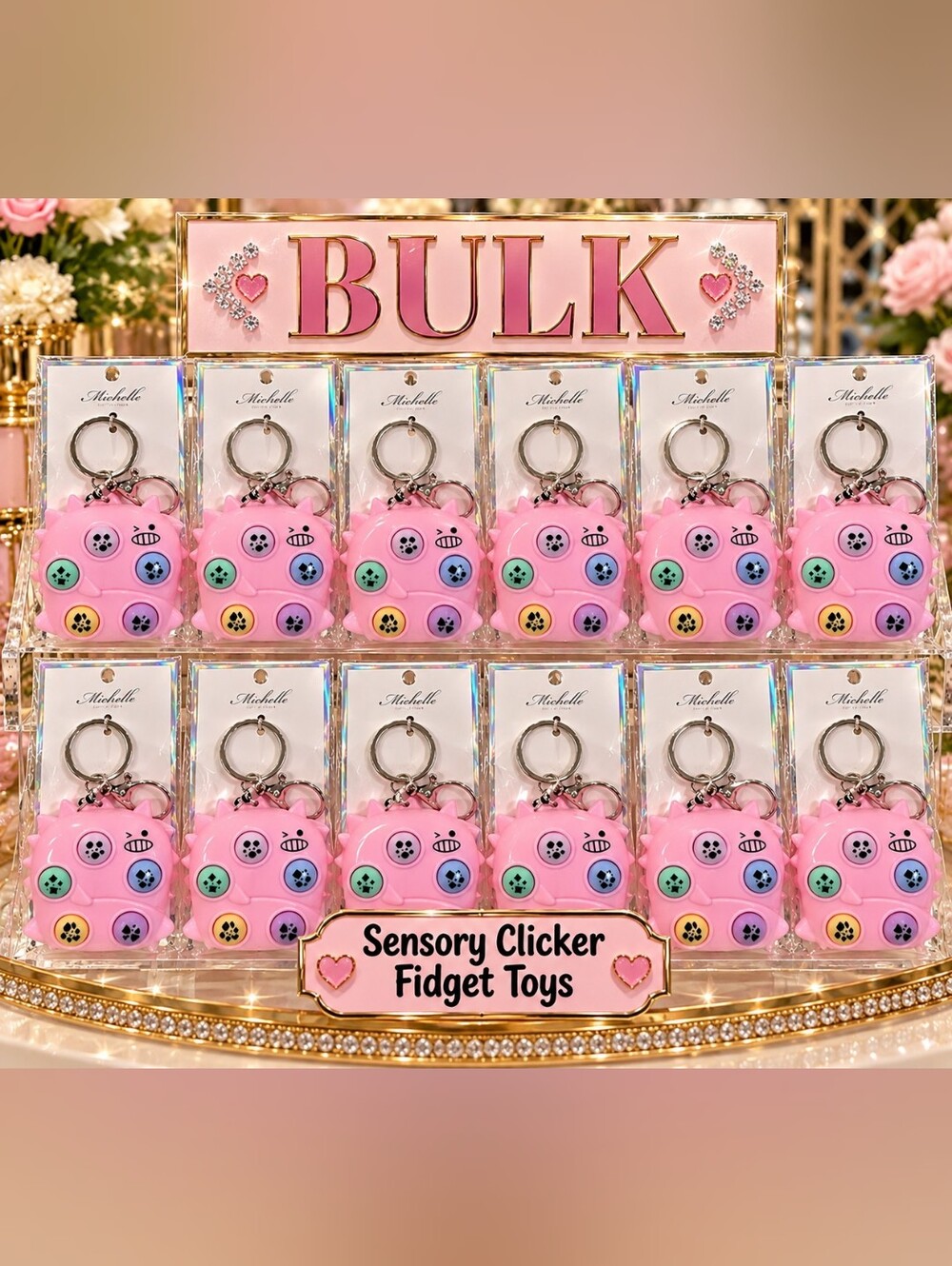 BULK 12 Pack Multi-Button Sensory Clicker Keychain